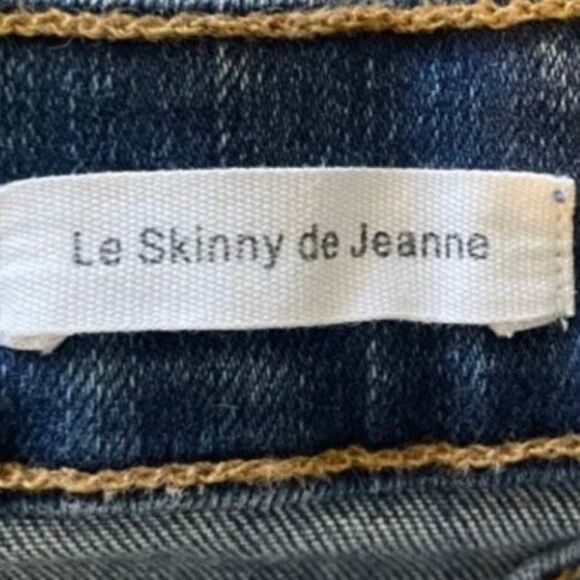 Frame Le Skinny de Jeanne Triangle Hem Jeans Blue Medium Wash Distressed Denim 2 - Picture 7 of 9